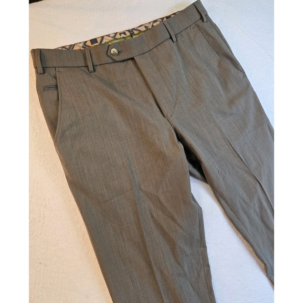 MEYER Made in Europe Dress Pants Men's 34x29 Flat Front Poly Wool Brown